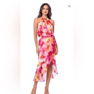 Vibrant Pink and Orange High Low Dress